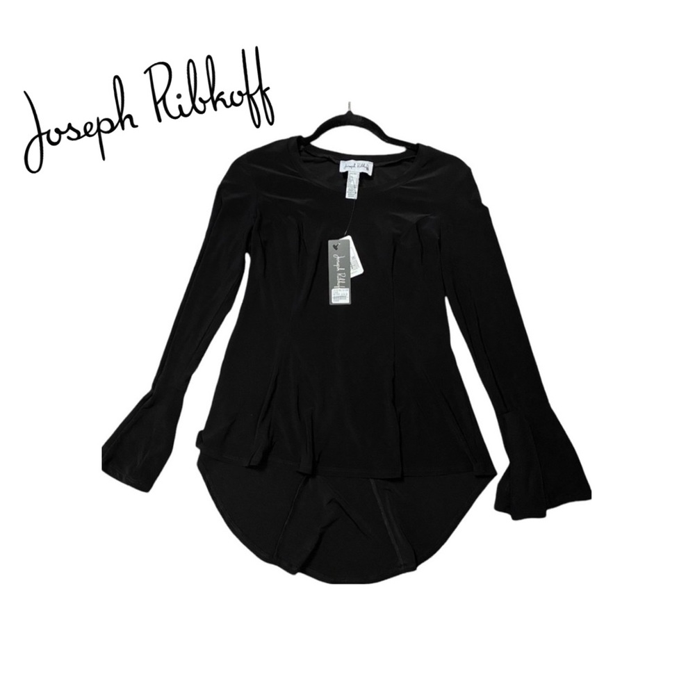 Joseph ribkoff designer bell sleeve scoop neck black top